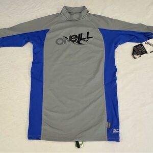 O'Neill Rash Guard Mens Sz L Short Sleeve Skins UPF 50 Surf Beach Shirt Blue